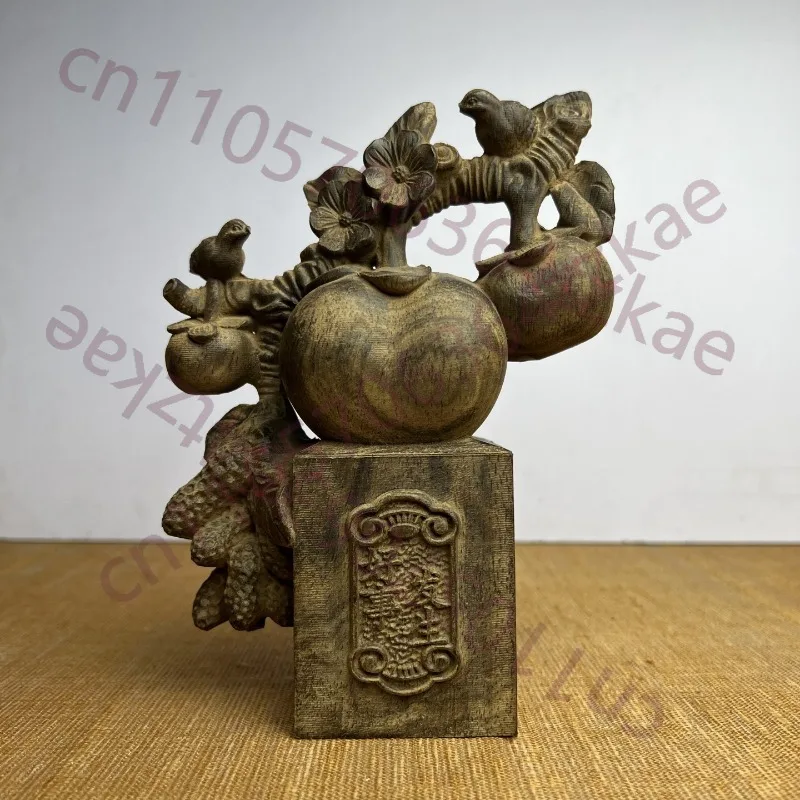 

Hand-Carved Agarwood Persimmon Ornament - 7.5"x5.9"x2.8" Wooden Sculpture for Home Decor, Housewarming Gift, Living Room