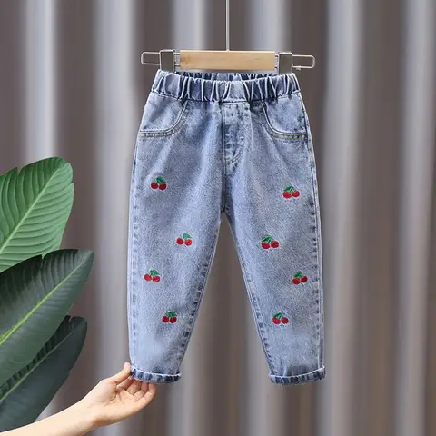 여자 바지 아동복 아동 청바지 카우보이 데님 바지 봄 가을 패션 의류 streetwear 캐주얼 하라주쿠