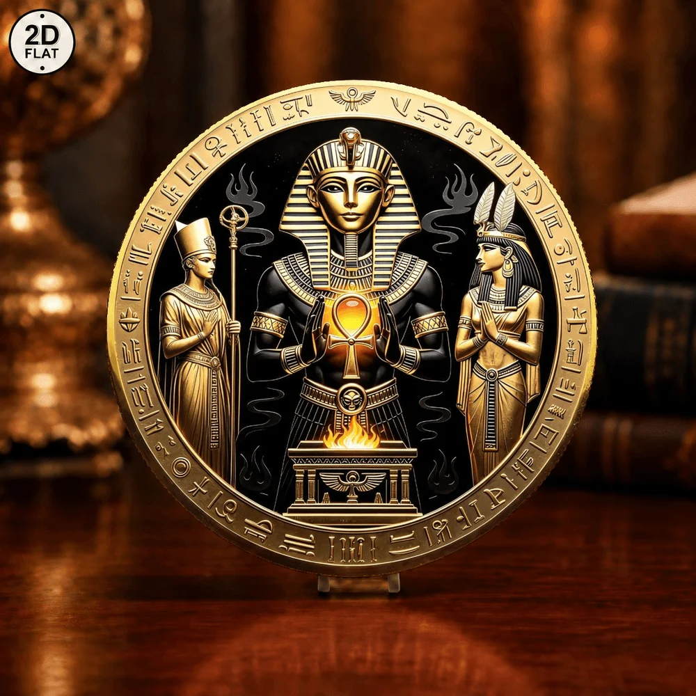 1pc Ancient Egyptian Pharaoh Tutankhamun Challenge Coin UV Printed Egypt Hieroglyph Art Commemorative Medal Souvenir Gifts