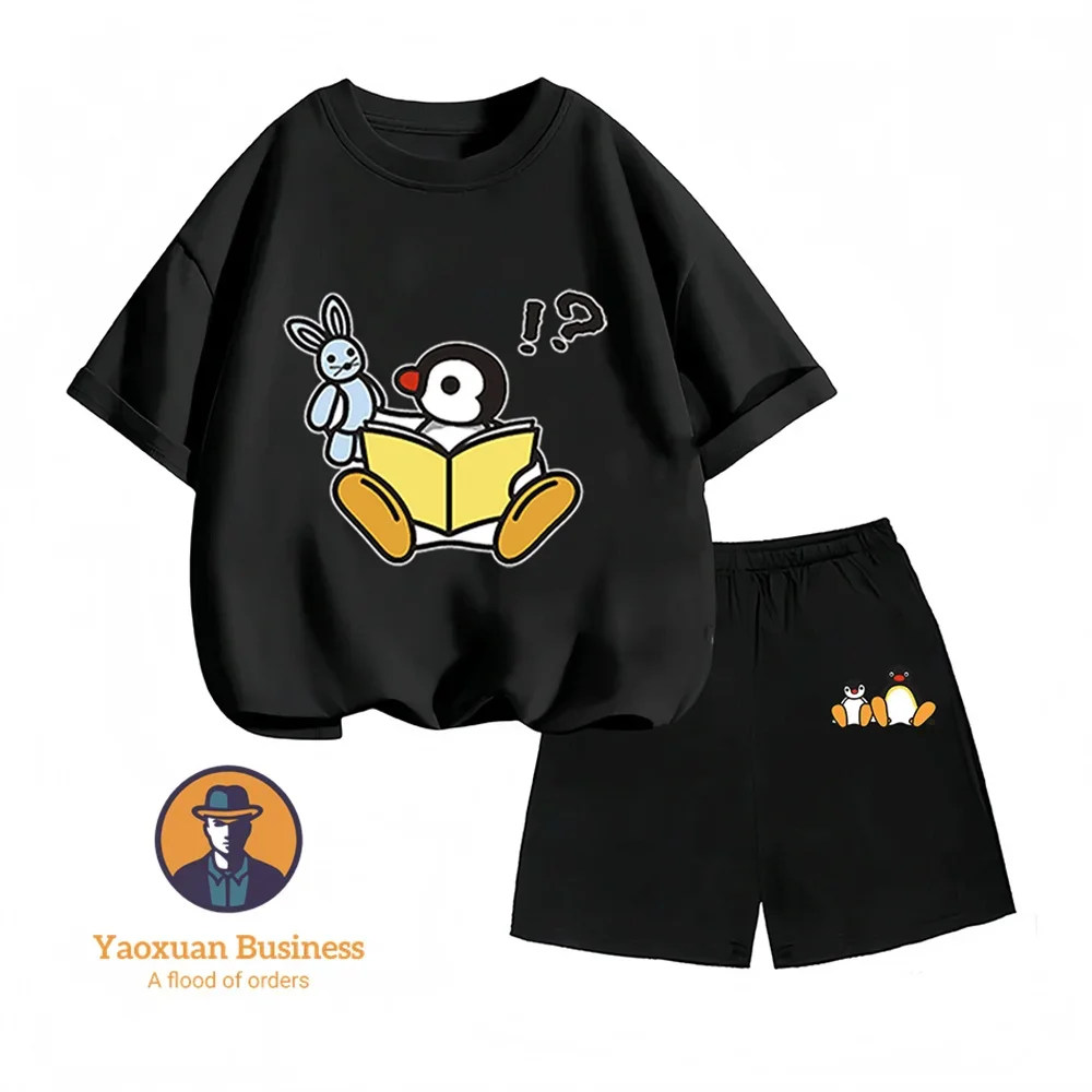 pingu-conjunto-de-duas-pecas-de-algodao-com-estampa-de-desenho-animado-infantil-2-14-anos-moda-verao-venda-imperdivel-meninos-e-meninas