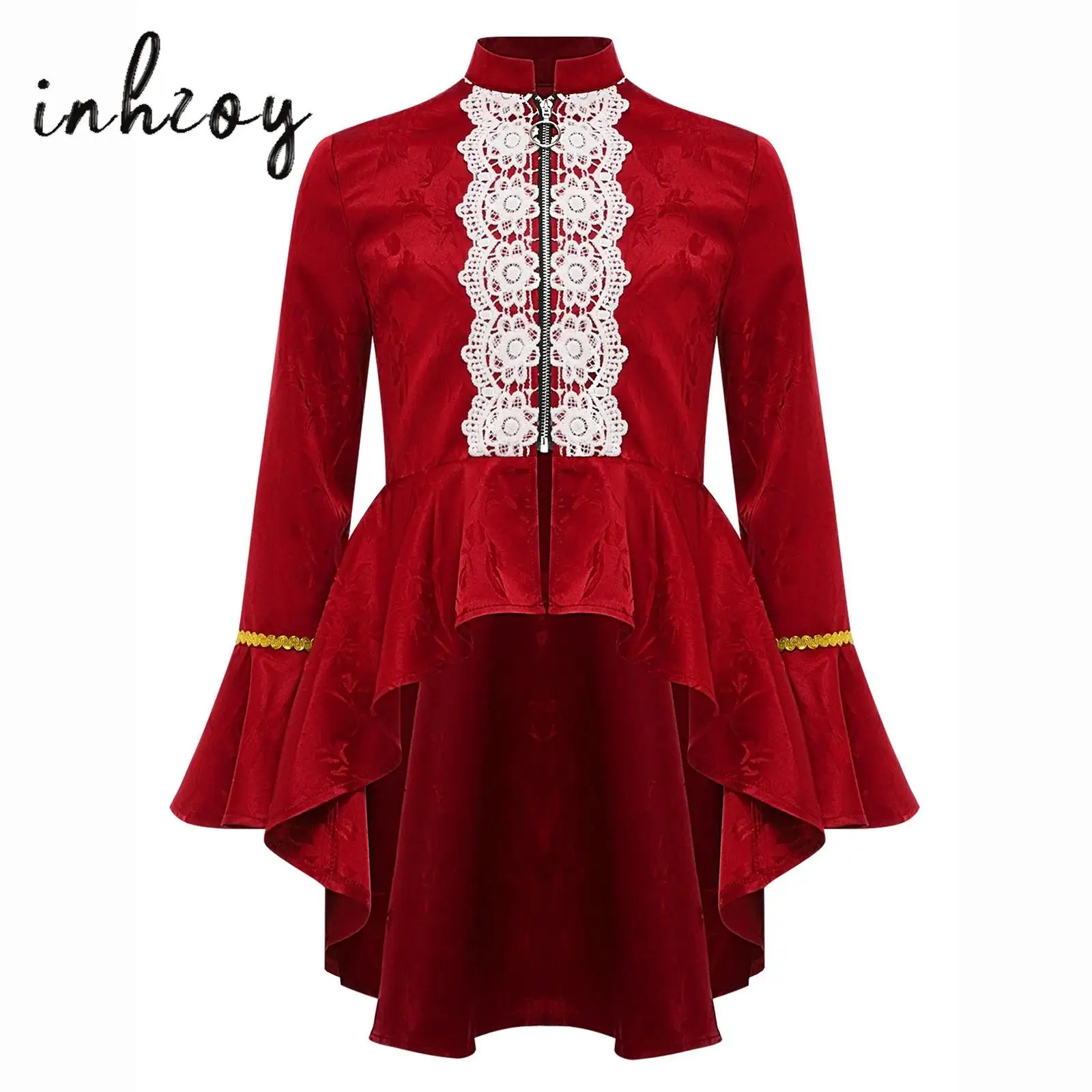 

Girls Medieval Renaissance Costume Gothic Steampunk Long Sleeves Lace Flounce Jacket Victorian Tailcoat for Party Pirate Cosplay