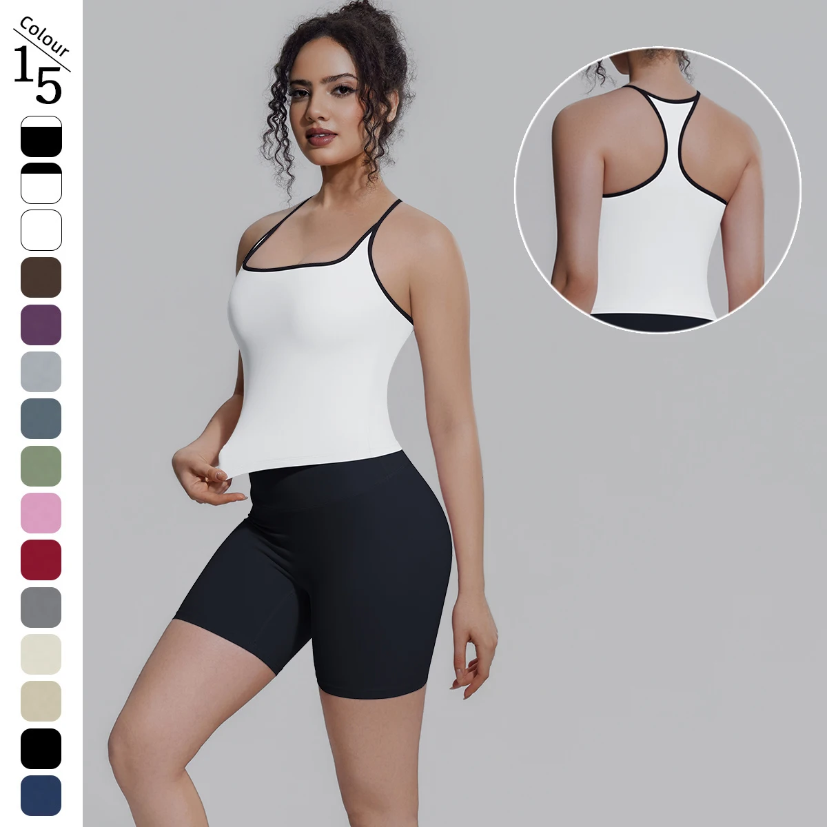 

2pcs Yoga Sports Set Summer Beautiful Back I-shaped Vest with Chest Pad Shockproof Workout Top Hip Push Up Fitness Shorts Set