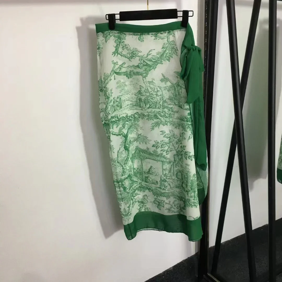 Conjunto de traje de baño de marca de lujo para mujer, traje de baño clásico con estampado de bosque verde sin tirantes, diseño de moda, Bikini Sexy, conjuntos de falda de playa