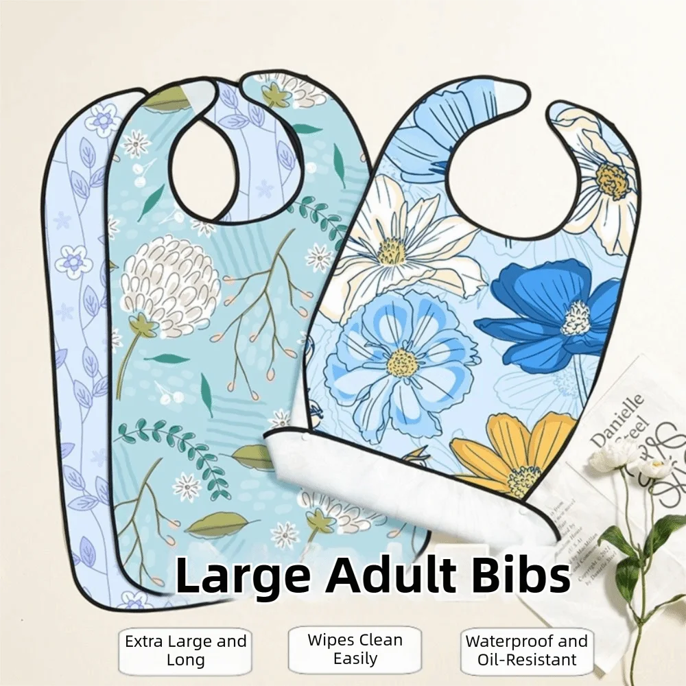 Reusable Adult Bibs for Eating with Crumb Catcher Large Senior Citizens Feeding Bibs Washable Waterproof Clothing Protector