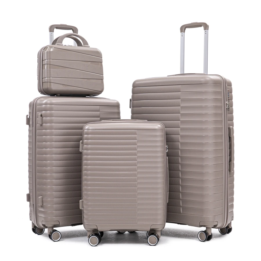 

Carry-on luggage set 14/20/24/28 for travel, PP material, champagne color, spinner wheels, iron pull rod, combination password