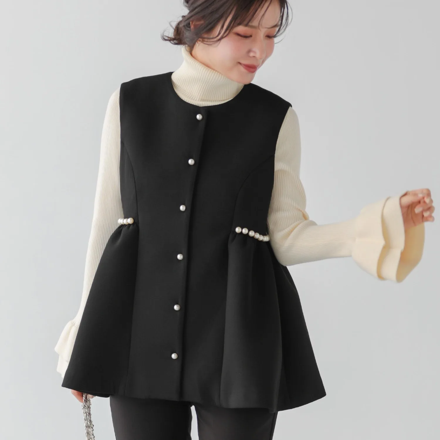 

Elegant Beading Vest Women Spring Autumn Sleeveless Black Waistcoat Jacket Veste Femme