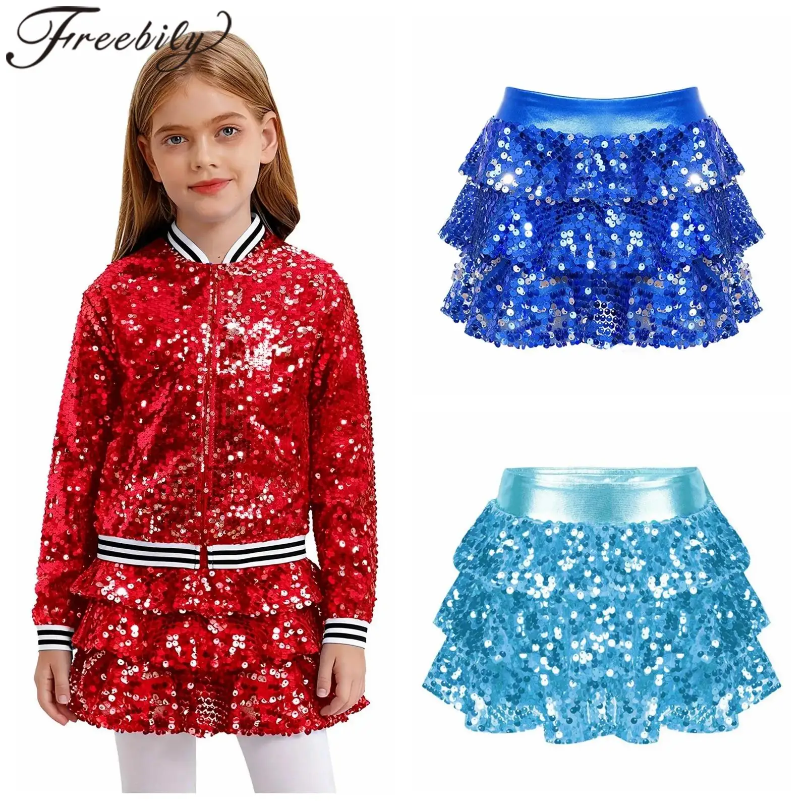 Childs Sequined Jazz Dance Costume Streetwear Kids Girls Party Clothes Sets Outfits Childs Baseball Jackets Hip Hop Costumes