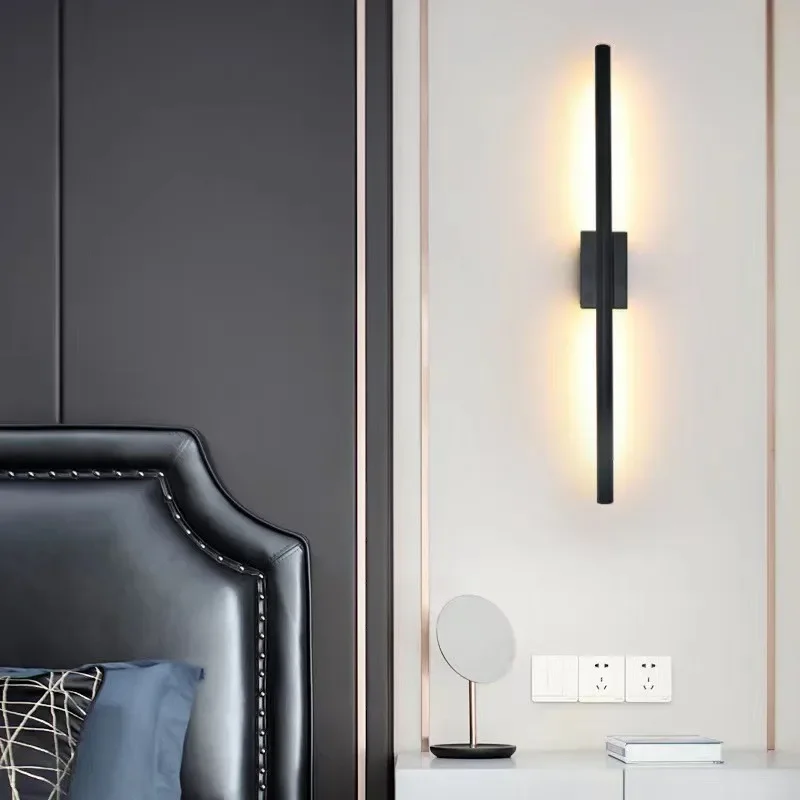 Imagem -04 - Lâmpada de Parede Led Simples para Foyer e Corredor Black Gold Sconce up e Down Fixture Linear Tube Art Wall Light Bedside Fixture