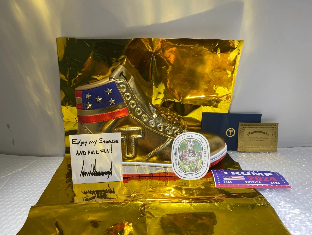 Trump sapatos nunca surrender qualidade superior tamanho grande 47 48 ouro das mulheres dos homens 2024 maga dourado casual streetwear tênis de