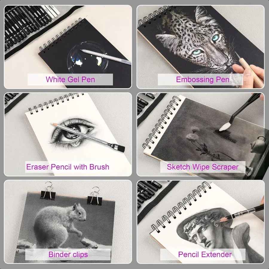 60 Pcs Drawing Kit Sketching Pencil SetSketch Pencils Art plies with 3Color Sketchbook Graphite Charcoal Drawing Pencils for Ad