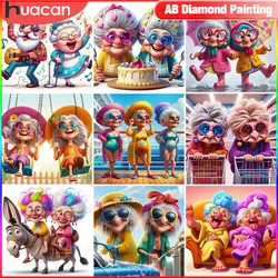 HUACAN Diamond Painting Grandma Embroidery Cross Stitch Grandpa Picture Rhinestones Old Lady 5D DIY Mosaic Home Decor