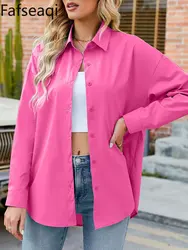 2024 Spring Basic Women's Cotton Shirt Oversized Purple Button Up Shirts Cute and Elegant Blouses for Ladies Long Sleeve Tops