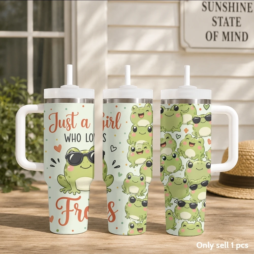 Cute Animal Lover Vacuum Flasks 40oz Portable Stainless Steel Tumbler with Handle Straw Double Wall Insulated Leakproof Mug