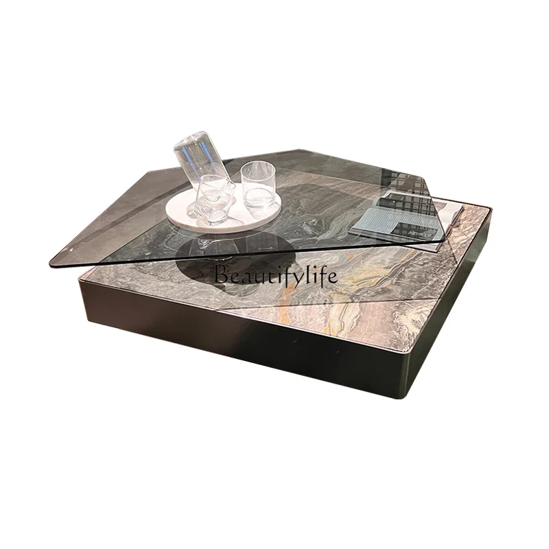 

lxItalian Simple Luxury Venice Brown Natural Marble Tea Table Modern Minimalist Light Luxury Tea Table