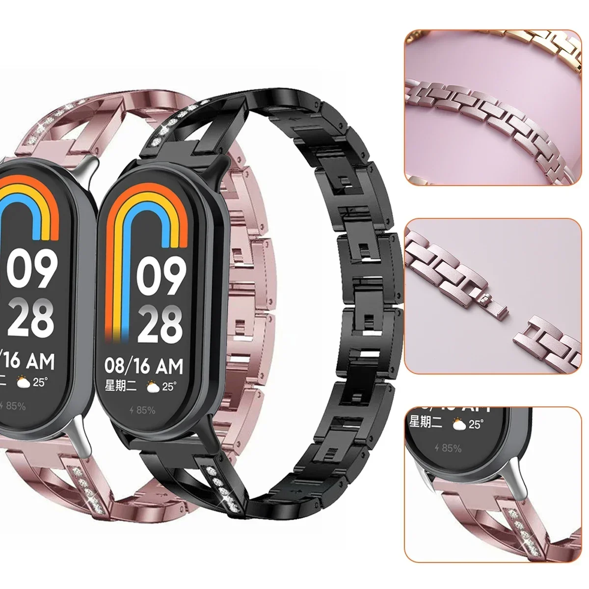 Stainless Steel Strap for Xiaomi Mi Band 8 Material Metal Wistband for Xiaomi Mi Band 9 women Smart strap accessories bracelet