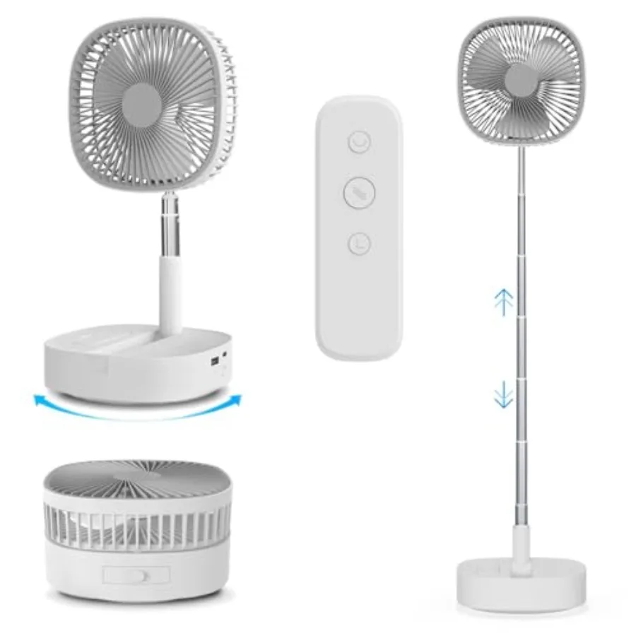 

Portable Oscillating Pedestal Fan＆Remote 120° Rotation 3-In-1 Foldaway/Standing/Desk Fan Anti-Slip 7200Mah Rechargeable Telesco