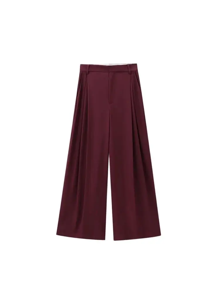 TRZA-Women's Front Button Fitted Waistcoat and High Waist Pleated Wide Leg Pants, Female Two Piece Sets, Fashion image 5