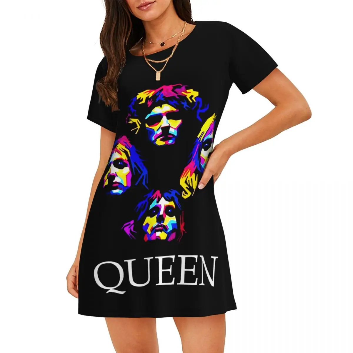 

Custom Heavy Metal Pop Women Nightgown Sleepwear Short Sleeves Freddie Mercury For Vacations Travels Nightgowns Women's Pajamas