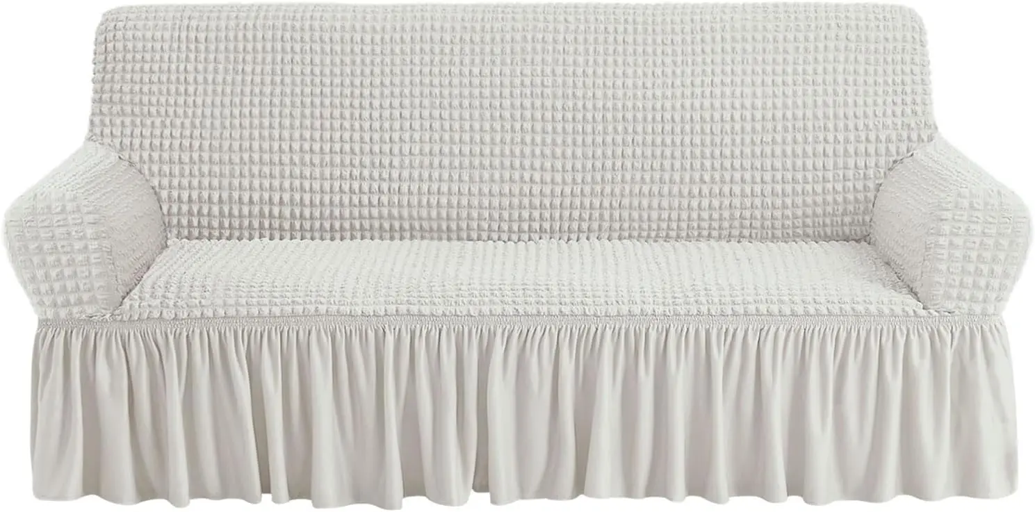 

Easy Fitted Sofa Cover, Universal High Stretch Durable Furniture Protector with Skirt Country Style for 3-Seater