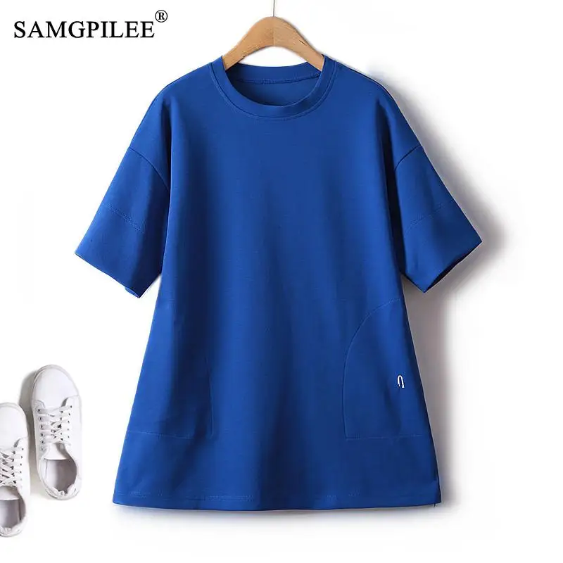 

Youth Y2k Streetwear Solid Women's T-shirt 2023 Summer Candy Color Cotton Loose Casual Embroidery Large Version Tops Woman 4XL