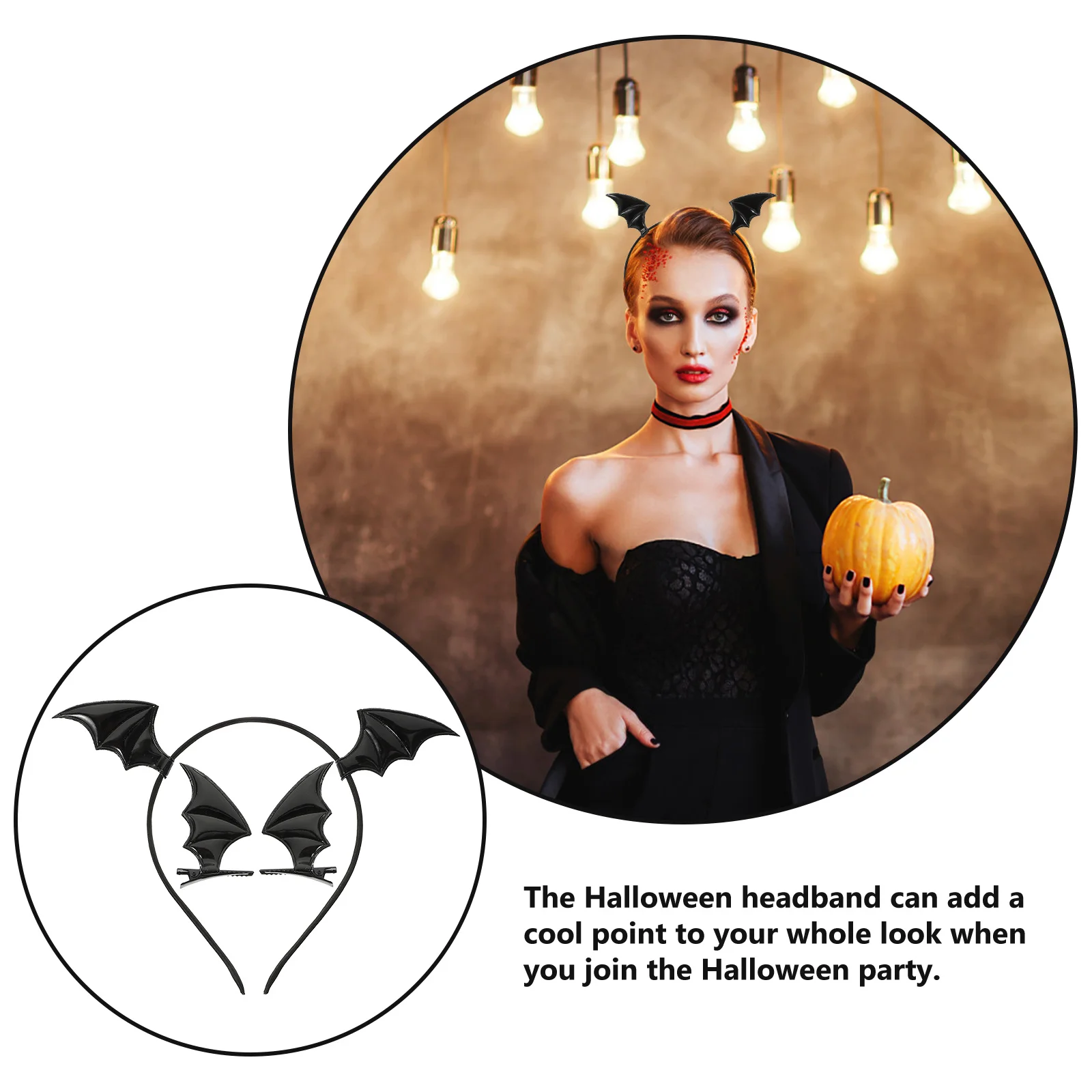 할로윈 박쥐 머리띠 세트 (클립 포함) 날개 모양 헤어 후프 여성 파티 코스프레 의상 액세서리 데코 키트