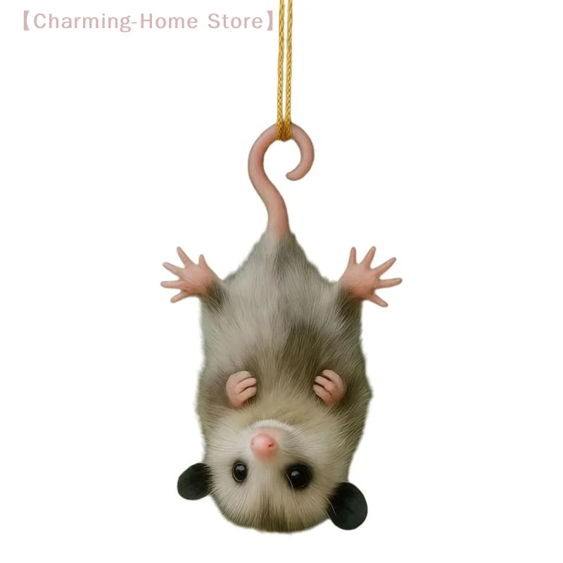 【M】Lustiger Auto-Anhänger, realistisches Tier-Ornament, auf den Kopf gestelltes Opossum, Rückspiegel-Dekoration, Zubehör