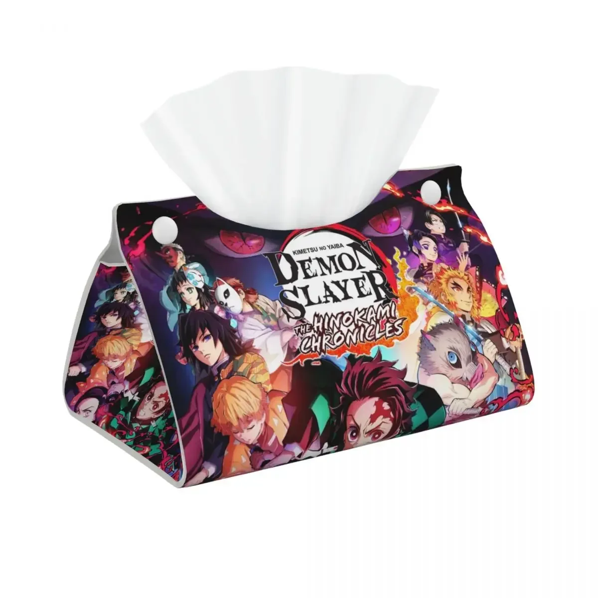 Custom Demon Slayers Facial Tissue Box Cover Rectangular Anime Kimetsu no Yaiba PU Leather Tissue Box Holder for Car Toilet