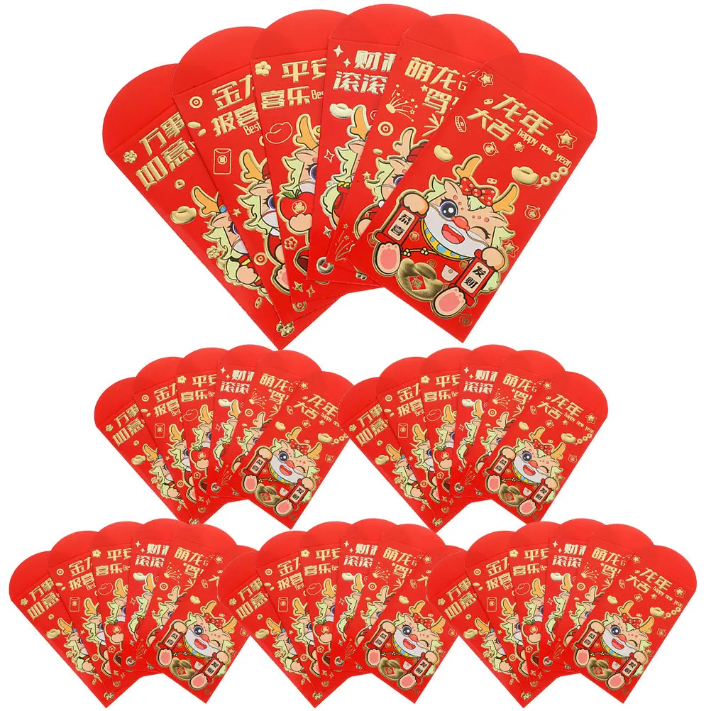 

36Pcs Red Envelopes Chinese New Year Lucky Money Bags Traditional Dragon Pattern Thickened Paper Spring Festival Red Pockets