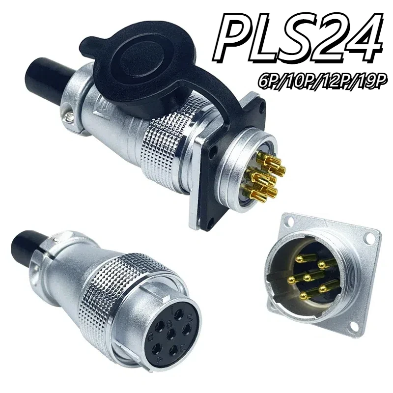 

PLS24 WS24 Circular Metal Aviation Socket Plug Wire Female Male Connector M24 6/10/12/19 Pin Threaded Coupling Panel