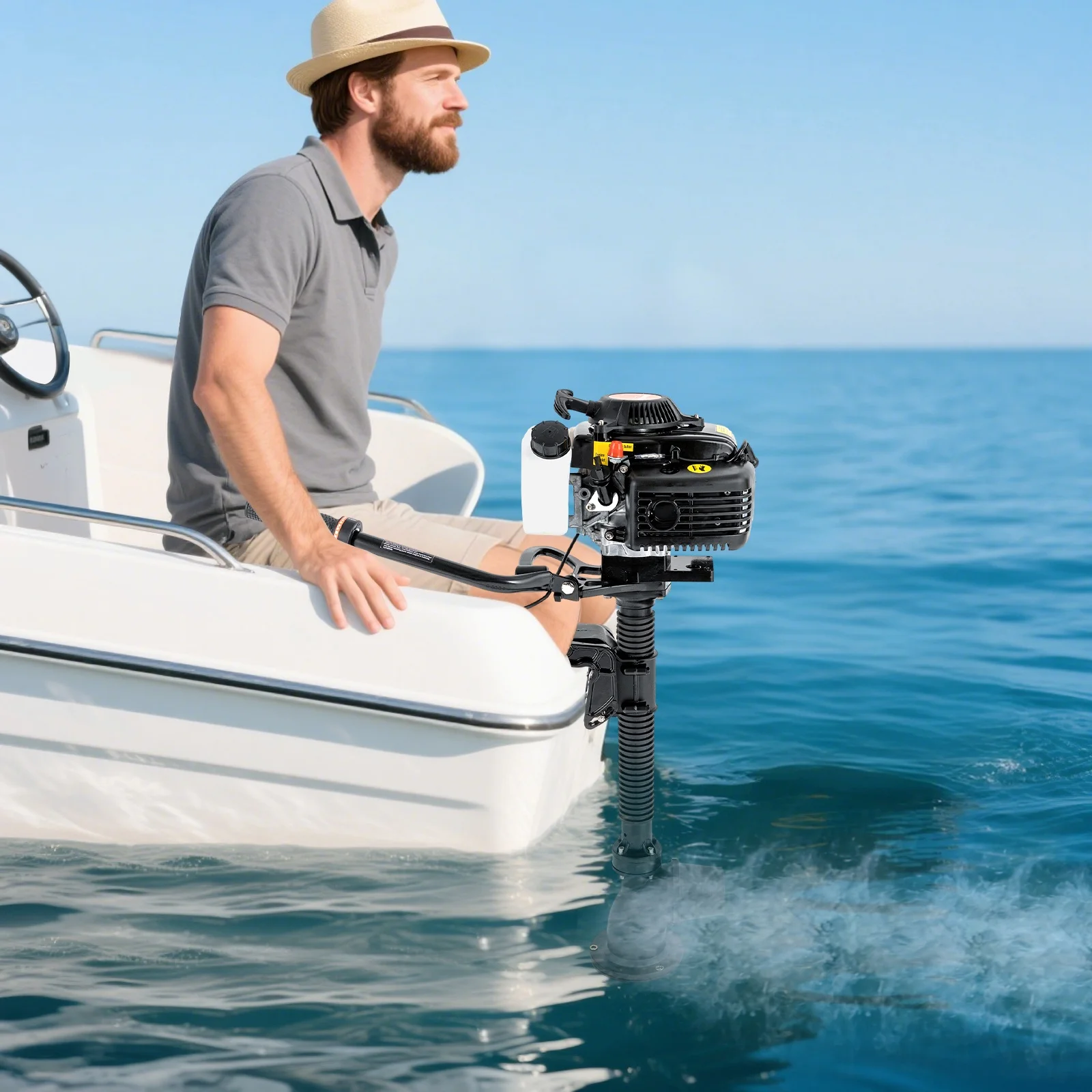 Outboard Engine 2900W 4HP 4-Stroke Jet Pump Outboard Motor 55cc Air-Cooled Marine Engine Motors 1102lbs Thrust Fuel-Efficient Boat Engine for Freshwater Boats Under 13.12ft