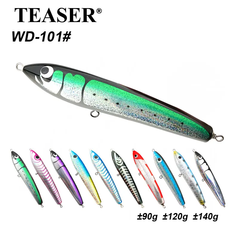 Teaser WD-101 90g120g140g isca flutuante grande isca de peixe de madeira lápis isca de pesca de barco isca artificial isca de atum isca de madeira
