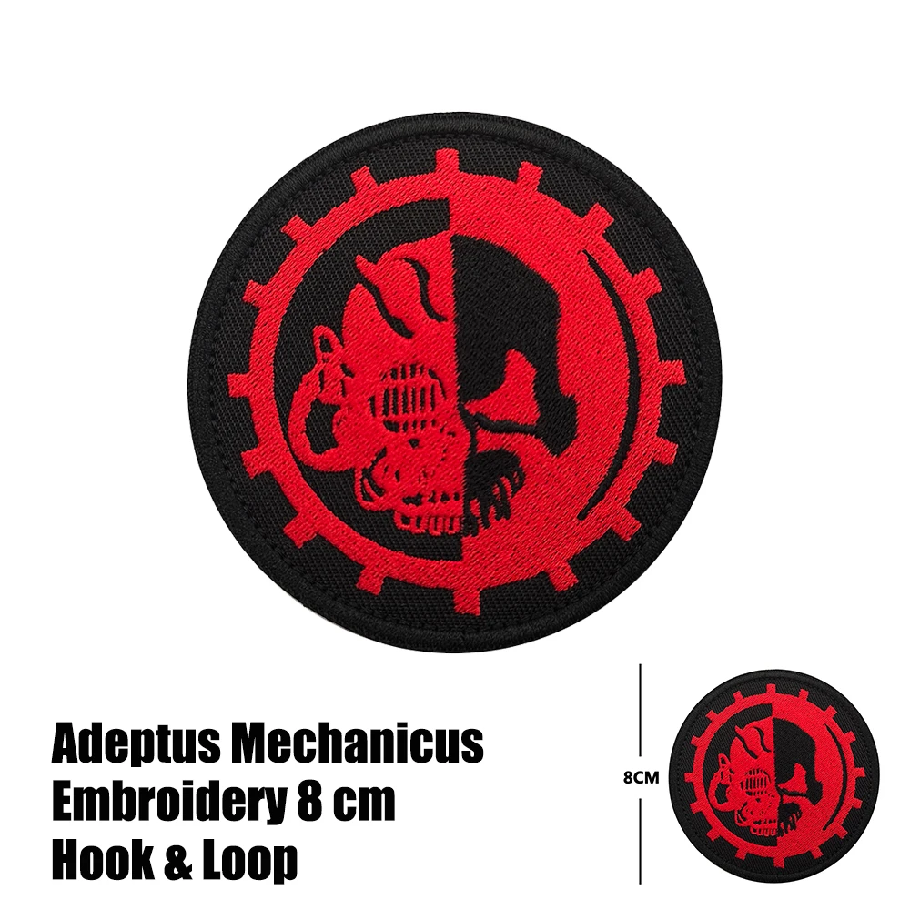 Vedio Games Labels Of 40K Adeptus Mechanicus Classical Black Red Color Round Skull Patch For Jacket DIY Army Man's Tactical Vest