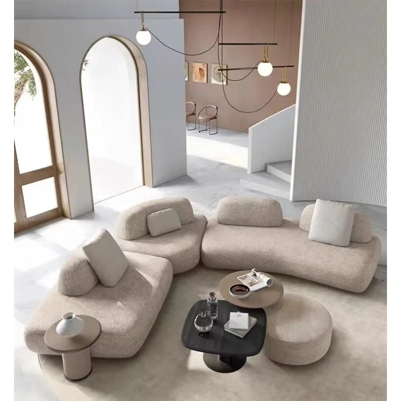 Nordic pebble sofa combination creative arc movable backrest armless fabric double-sided sofa villa