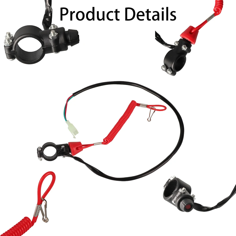 12V DC High Quality Motorcycle Kill Stop Switch & Safety Tether Cord For 22mm Handlebar Scooter Motorcycle Universal ATV Parts