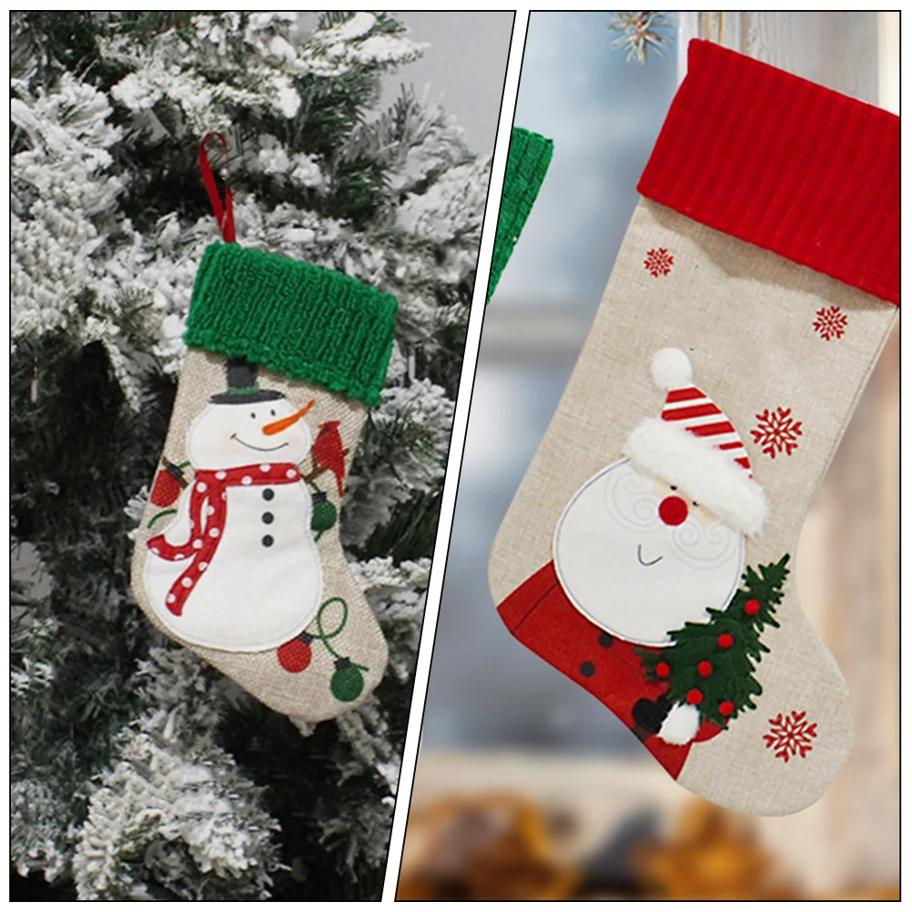 

2Pcs Christmas Tree Ornament Decorative Fabric Stocking Hanging Sock for Xmas Party Holiday Decoration Treat Pouch