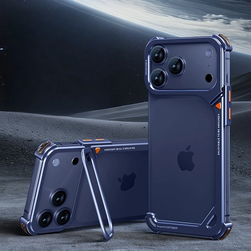 Oatsbasf 9-förmige rahmenlose Metall-Handyhülle für iPhone 17 Pro Max/Pro/Air mit Ständer, MagSafe, minimalistischer Stoßfänger, stoßfeste Abdeckung – Detail 7