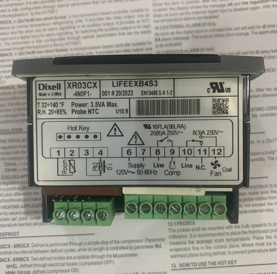 

Dixell Temperature Controller XR03CX-4N0F1 Programmable-Commercial Refrigeration 120V