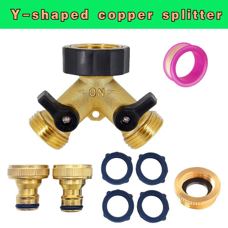 3/4 Garden Brass Ball Valve Three way Water Divider One Split Two Y-shaped Diverter