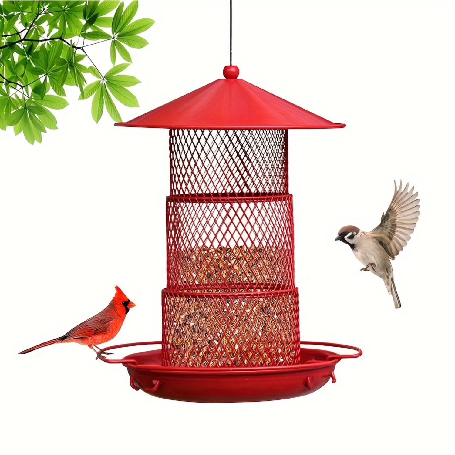 Heavy-Duty Metal Bird Feeder with Big Seed Capacity, Expandable, Squirrel-Proof - Outdoor Garden Hanging Bird Feeder