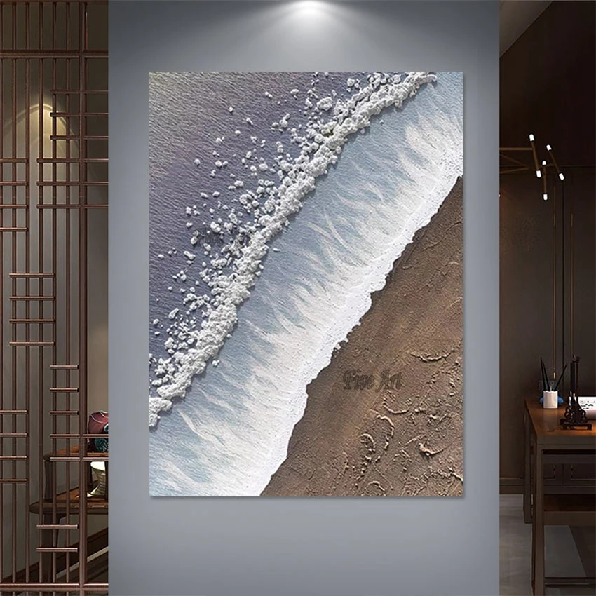 

Canvas Artwork For Living Room Sea Wave Acrylic Textured Abstract Paintings Modern Hand-painted Wall Art Interior Picture