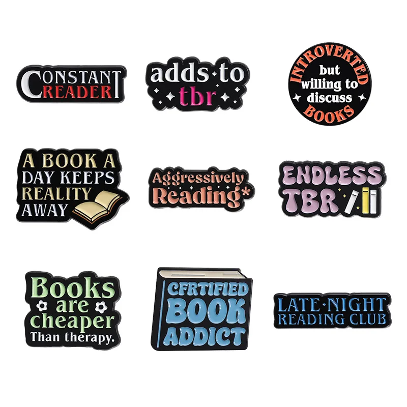 Books Are Cheaper Than Psychotherapy English Brooch Inspirational Metal Text Badge Versatile Clothing Series Lapel Pins Brooches