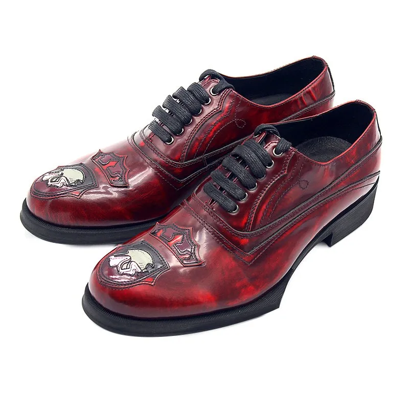 JINIWU 2026 Special Shape Sole Leather Shoes for Men, Gentleman Formal Lace Up Burnished Red Cow Leather Oxford Dress Shoes