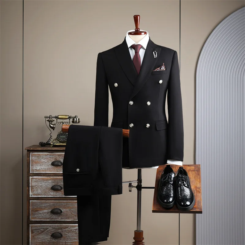 J1124 Double-breasted brown suit for men Business groom wedding dress Groomsmen business slim suit for men