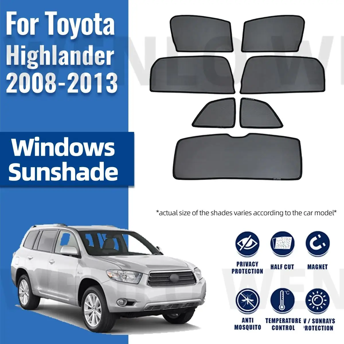 

For Toyota Highlander XU40 2008-2013 Car Sunshade Front Windshield Magnetic Mesh Curtain Rear Side Window Sun Visor Shade