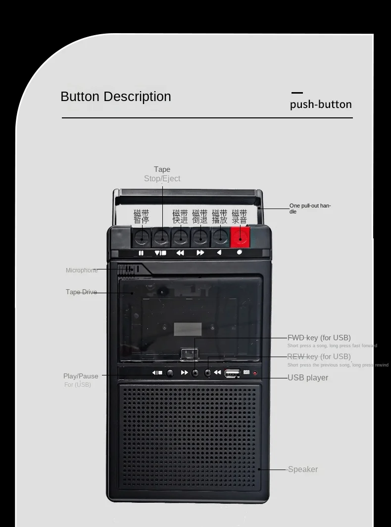 Audio tape Tape player Bluetooth card U disk Walkman retro portable cassette player Repeater