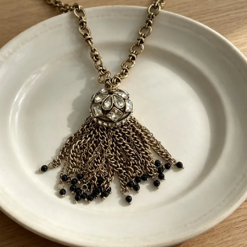 Colar com Pingente de Corrente de Contas e Franjas de Strass, Presente para Mulheres e Meninas, Joia da Moda, Oferta Imperdível, Presente para Festas, Novidade 2026