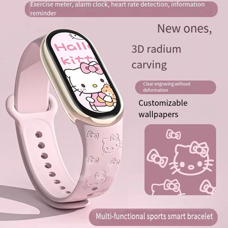 

Sanrio Anime Figure Hello Kitty Smart Watch Sports Bracelet Multifunctional Watch Pedometer Heart Rate Detection Gifts for Kids