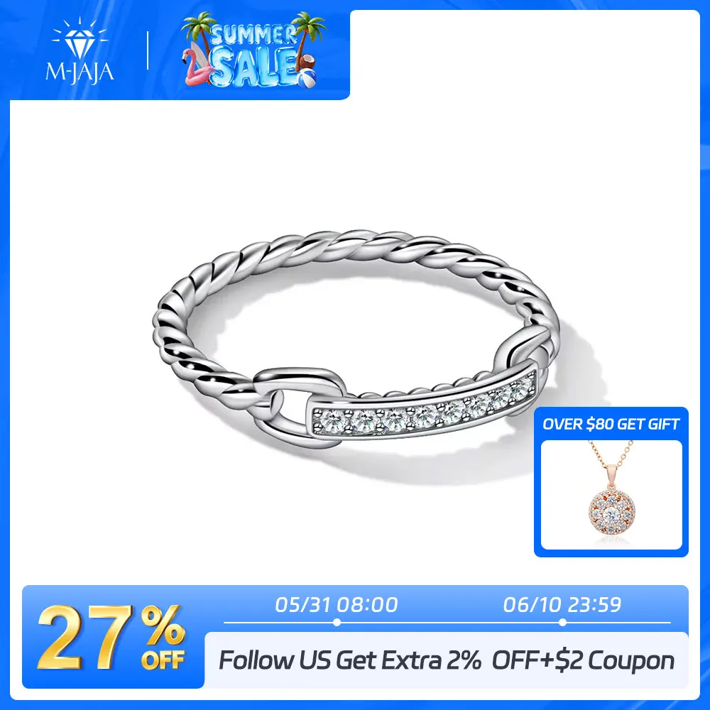 M-JAJA Moissanite Half Eternity Wedding Bands 925 Sterling Silver 18K White Gold Plated D Color Diamond Twist Link Ring Jewelry