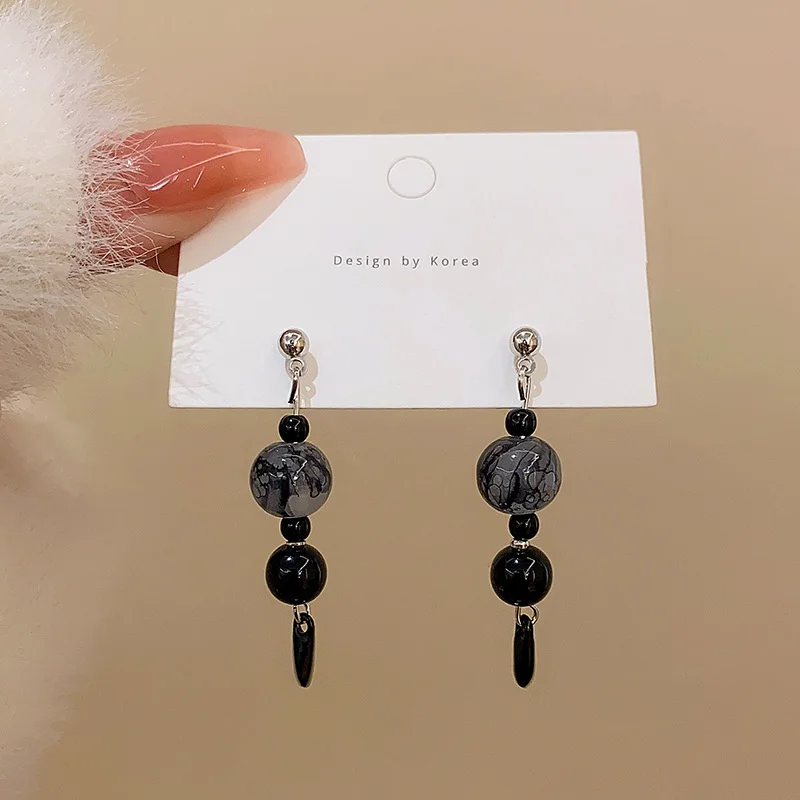 Trending Black Beads Long Tassels Drop Earring Fashion Party Korean Elegant Dangle Earrings Female Jewelry For Woman New