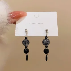 Trending Black Beads Long Tassels Drop Earring Fashion Party Korean Elegant Dangle Earrings Female Jewelry For Woman New